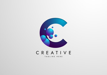 Letter C logo combined with gradient colored bubbles, logo Design Template