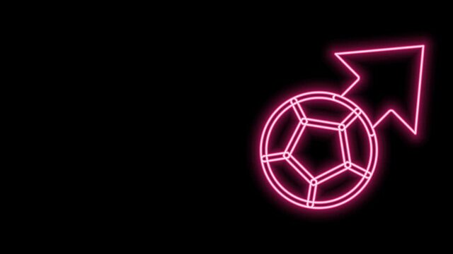 Glowing neon line Soccer football ball icon isolated on black background. Sport equipment. 4K Video motion graphic animation