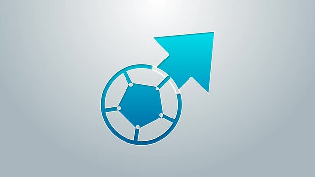 Blue line Soccer football ball icon isolated on grey background. Sport equipment. 4K Video motion graphic animation