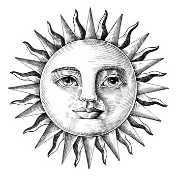 Hand drawn sun with face