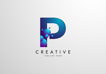 Letter P logo combined with gradient colored bubbles, logo Design Template