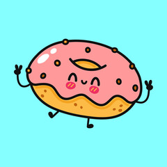 Cute funny donut character. Vector hand drawn cartoon kawaii character illustration icon. Isolated on white background. Donut character concept