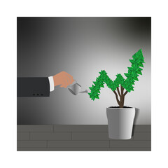Businessman watering business tree Planning and growing strategy business concept.