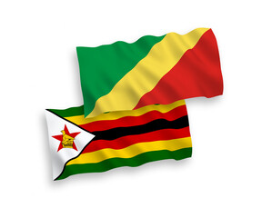Flags of Republic of the Congo and Zimbabwe on a white background