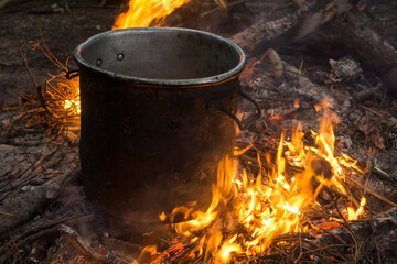 preparing food on a campfire