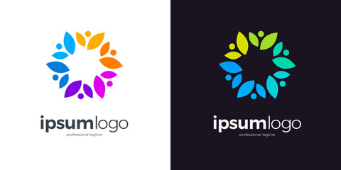 Colorful people community logo design with leaves