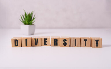 Diversity Word In Wooden Cube on white background