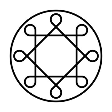 Ring of Solomon. Two overlapping squares with eight looped corners, within a circle frame. Thousands of years old ancient symbol, used for mystical and magical purposes. Isolated illustration. Vector.