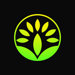 Leaf Abstract Logo Concept. Gradient. Yellow and Green. Logo, Icon, Symbol and Sign. Black Background. For Nature Logo or Yoga Logo