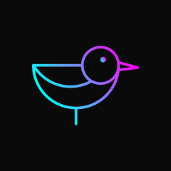 Duck Or Bird Logo Concept. Line Logotype. Gradient. Blue and Purple. Logo, Icon, Symbol and Sign. Black Background. Animal Logo. Modern