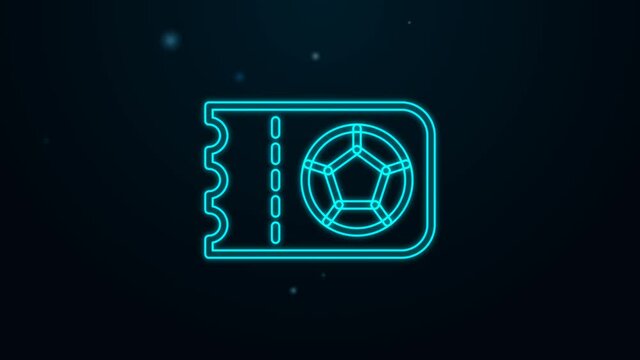 Glowing neon line Football or soccer ticket icon isolated on black background. 4K Video motion graphic animation