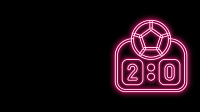 Glowing neon line Sport mechanical scoreboard and result display icon isolated on black background. 4K Video motion graphic animation