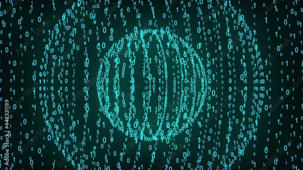 Poster big and small binary number spheres, computer generated. 3d rendering of binary code background with