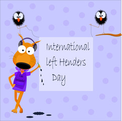 card dedicated international left-handers day,with animals, with fanny dog  and birds