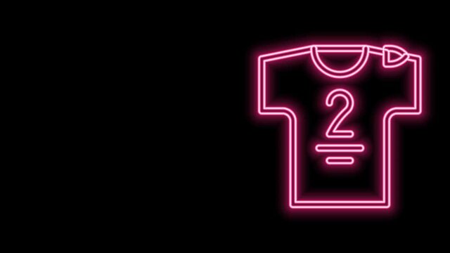 Glowing neon line Football jersey and t-shirt icon isolated on black background. 4K Video motion graphic animation