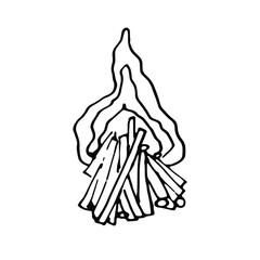 Doodle.Bonfire.Camping hand drawn line art.