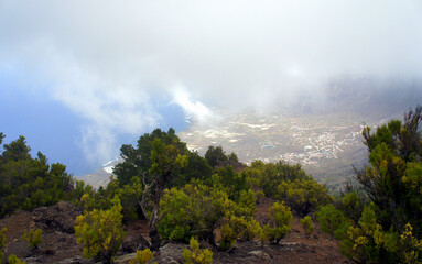Hiking to the sky-high peaks of the volcanic island of El Hierro.Canary islands.Spain.