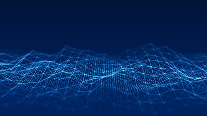 Digital technology wave. Abstract background with dots and lines moving in space. Futuristic modern dynamic wave. 3d rendering