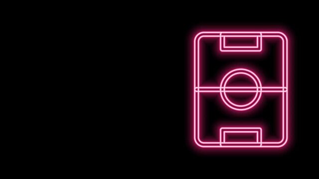 Glowing neon line Football or soccer field icon isolated on black background. 4K Video motion graphic animation