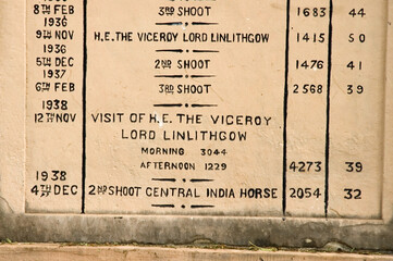 Fototapeta premium Memorials of the numbers of birds shot in Bharatpur, India.