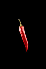 Chilli peppers isolated. Spicy chile cayenne pepper isolated. Red hot chili paprika on black...