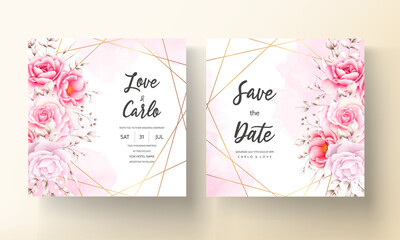 Elegant wedding invitation card with beautiful watercolor floral