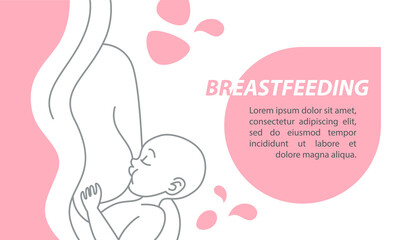 Breastfeeding. The mother is breastfeeding the baby. Concept vector linear illustration for website, banner, postcard, poster, postcard.