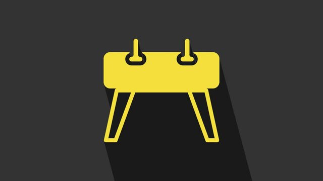 Yellow Pommel horse icon isolated on grey background. Sports equipment for jumping and gymnastics. 4K Video motion graphic animation