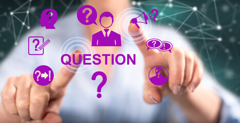 Woman touching a question concept