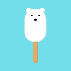 Ice cream Polar Bear, flat style, ice cream in the shape of a polar bear, on a blue background. Isolated. Vector illustration