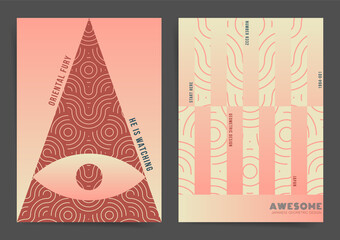 Gradient Neo Meta Geometric poster set. Post modern trendy print design in asian minimal style for poster, brochure, a4 presentation, web art. Visionary art background in brutalist minimal style.