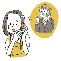 困ったことがあって会社の夫に電話している女性