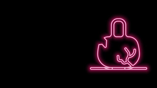 Glowing neon line Broken weight icon isolated on black background. Kilogram weight block for weight lifting and scale. Mass symbol. 4K Video motion graphic animation