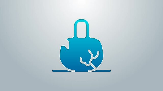 Blue line Broken weight icon isolated on grey background. Kilogram weight block for weight lifting and scale. Mass symbol. 4K Video motion graphic animation