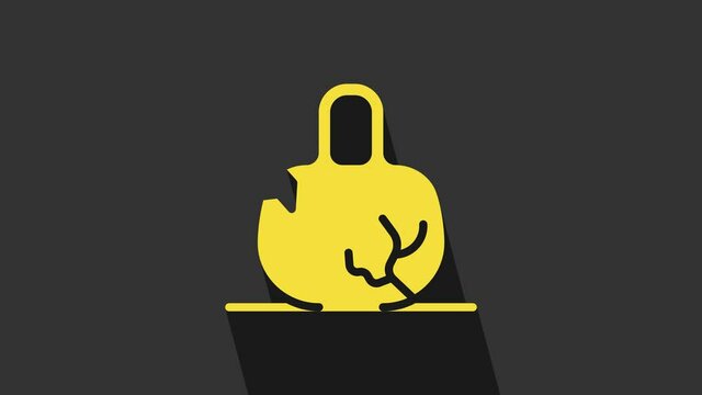 Yellow Broken weight icon isolated on grey background. Kilogram weight block for weight lifting and scale. Mass symbol. 4K Video motion graphic animation
