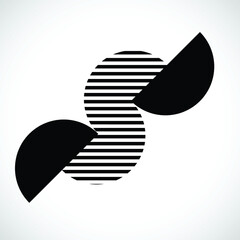 Modern logo with half circles and lines.. Unusual minimal design .frame with Vector stripes .Geometric shape.