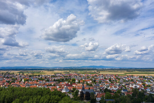 Bird's eye view of Trebur, a small town in Hessisch Ried / Germany 