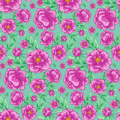 Peony seamless floral pattern