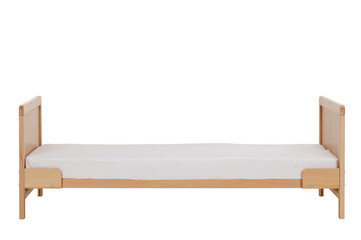 Wooden junior bed on a white isolated background