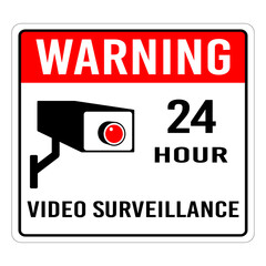 24 Hour Video Surveillance Sign. Warning 24 hour surveillance sign.  Security Camera in Use Sign for indoor and outdoor. Vector Illustration
