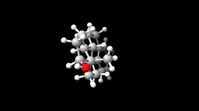 Animated 3D ball-and-stick and spacefill model of beta-estradiol molecule, black background