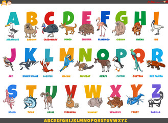 Fototapeta na wymiar cartoon alphabet set with funny animal characters