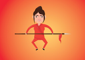 Wushu girl character. cute oriental girl playing wushu stick. sport vector concept.