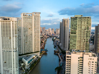 Makati, Metro Manila, Philippines - Upscale Residential condos flank the banks of the Pasig River....