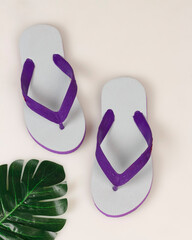 Swallow sandals white mixed with purple on a bright background. Swallow sandals are very...