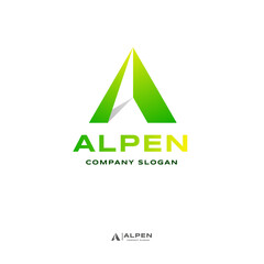 Initial A Logo Design. Green triangle with arrow symbol inside. Vector smart mark of letter A