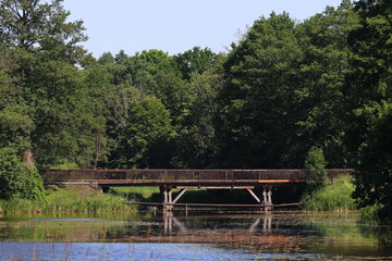 Fototapeta premium wooden bridge over the river, Białowieża Poland