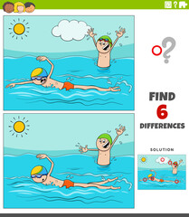 differences educational game with cartoon swimming boys
