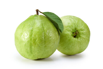 Guava fruit with leaf isolated on white background