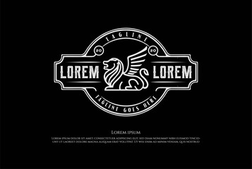 Vintage Retro Royal Classic Lion Line Badge Emblem Logo Design Vector